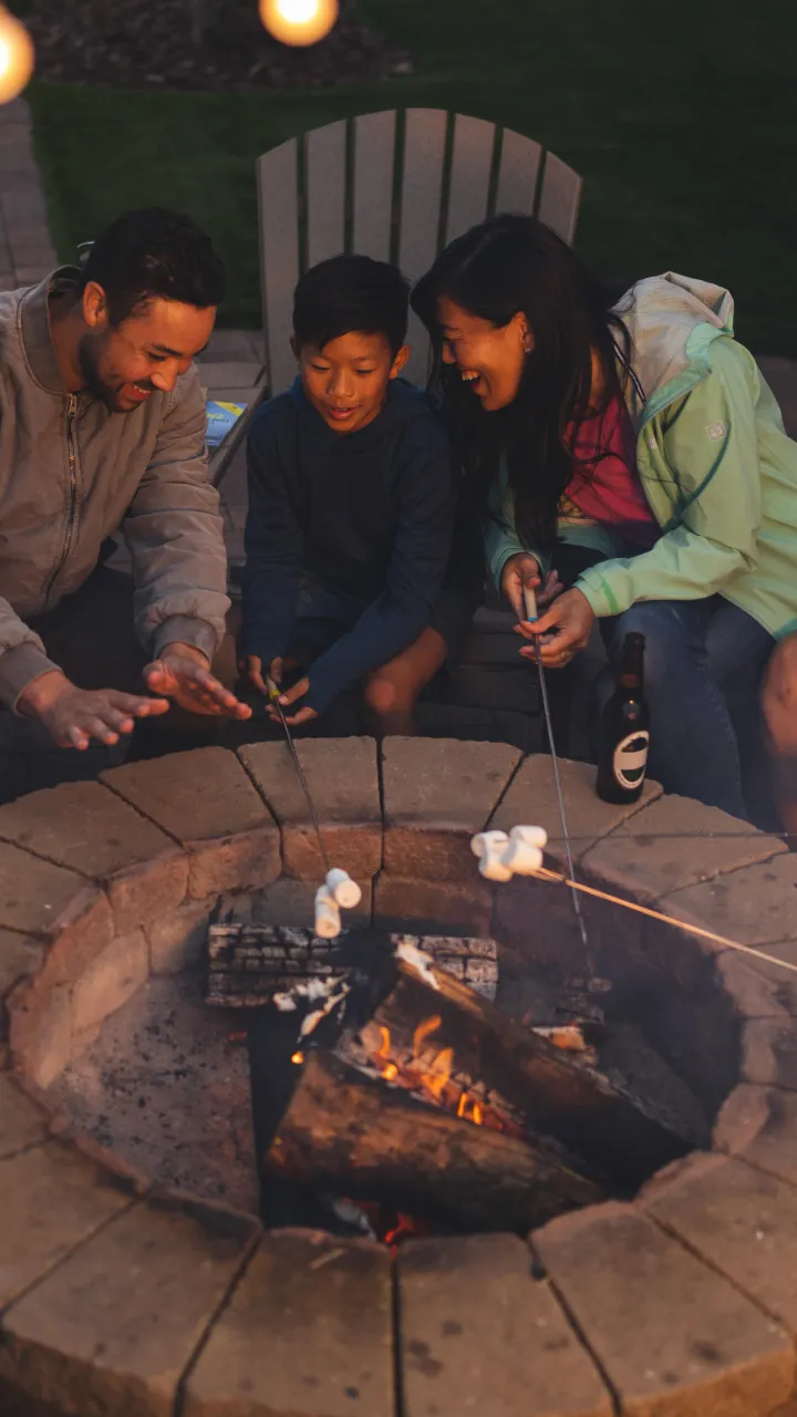 A family roasting marshmallows on the fire