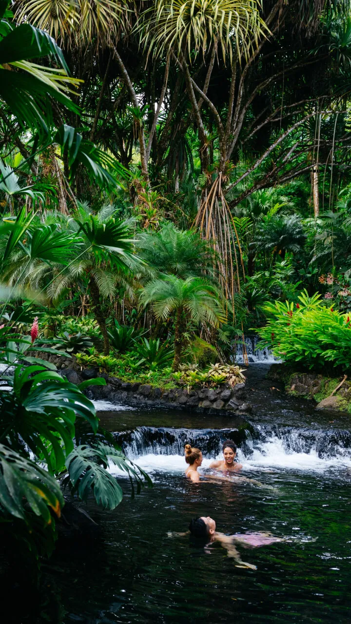 People swimming in a tropical river in Costa Rica