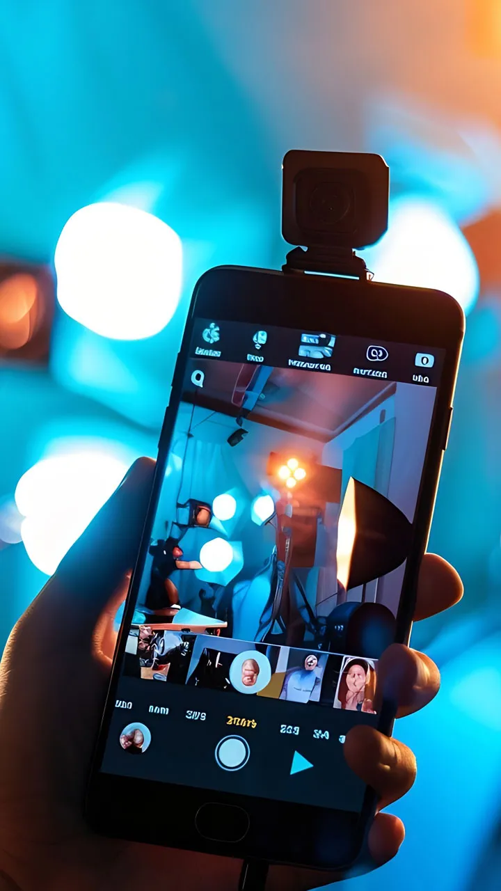 Person holding phone in video studio