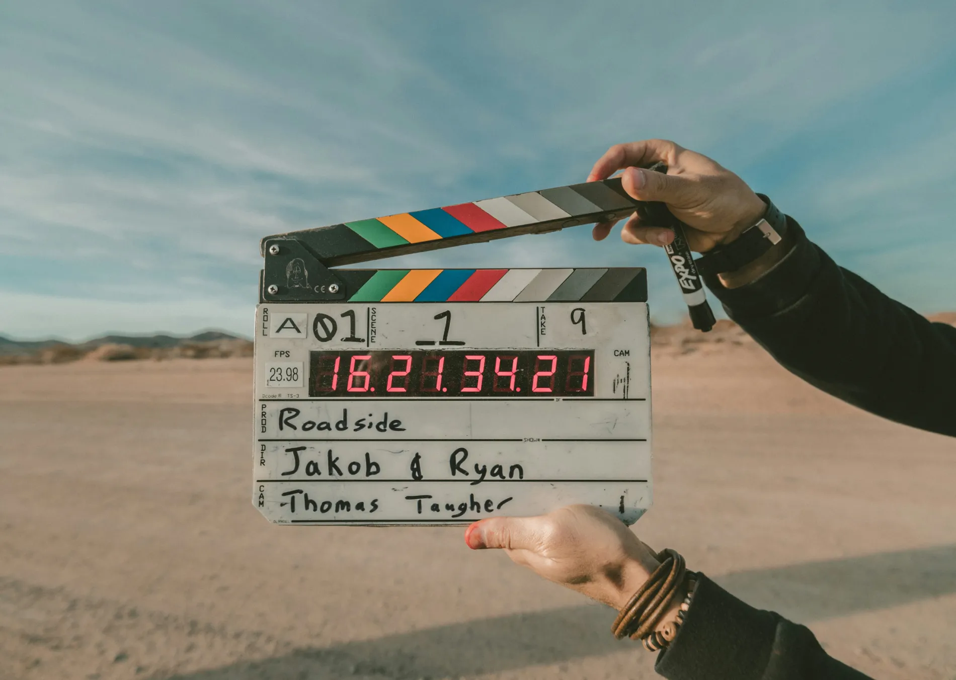 A movie clapper board